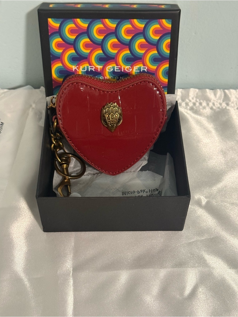 Kurt Geiger Red Patent Heart Keyring or Bag Charm Coin Purse! NWB